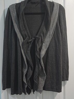 Daisy Fuentes Dark Gray Open-Front Hooded Cardigan